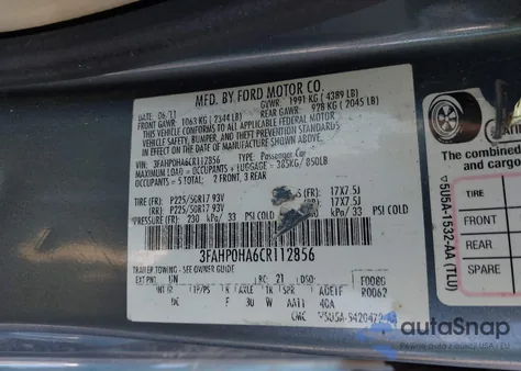 2012 Ford Fusion Se from USA, damaged, VIN 3FAHP0HA6CR112856